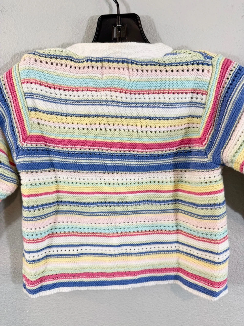 Vintage Baby GAP Crochet Knit Cardigan Sweater S/M 3-12 Months Cream Blue Stripe